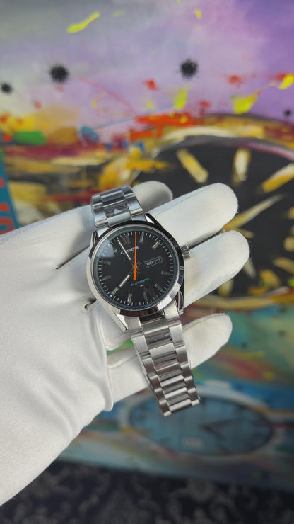 Silver with black dial