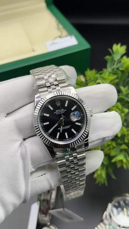 Silver with black dial