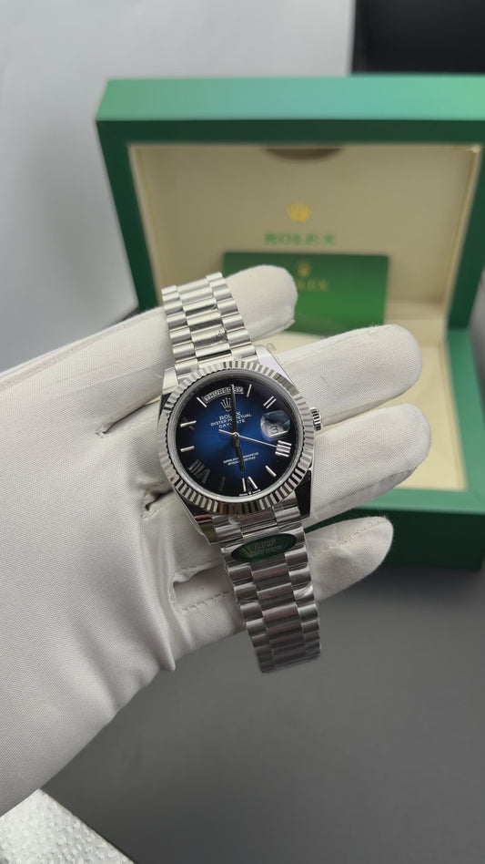 Silver with dark blue dial🔥